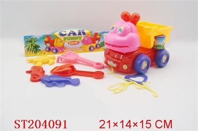 PULL-DRAW CARTOON CAR WITH BEACH TOOL - ST204091