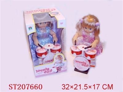 12INCH DRUM DOLL WITH MUSIC(PINK,BLUE) - ST207660