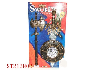 BRONZE-COLOURED AX,SHIELD AND SWORD - ST213802