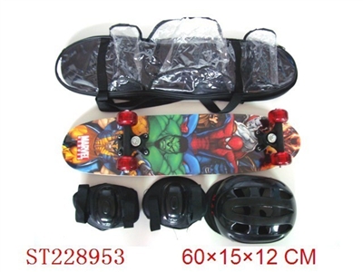 SKATE BOARD WITH HELMET & PROTECTION TOOL(TRANSPARENT WHEEL) - ST228953