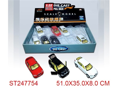 正版授权X6M 1:32合金回力车（12pcs/带灯光音乐/黑红白3色） - ST247754
