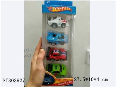 卡通赛车四只展示盒回力合金车 - ST303927