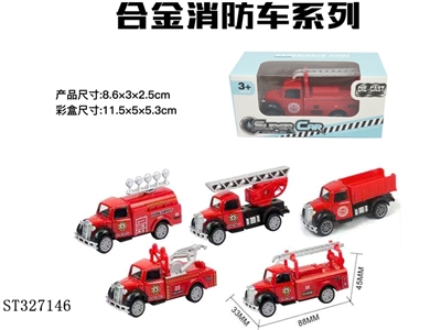 单只条装合金回力消防车头（5款混装） - ST327146