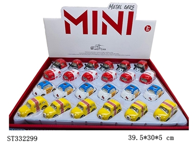 24PCS 4款Q版合金卡通车 回力 喷漆 黑轮【英文包装】 - ST332299