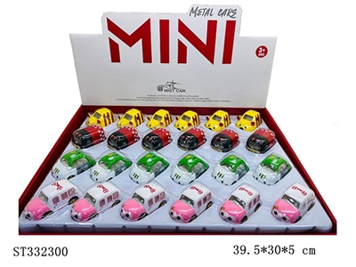 24PCS 4款Q版合金卡通车 回力 喷漆 黑轮【英文包装】 - ST332300