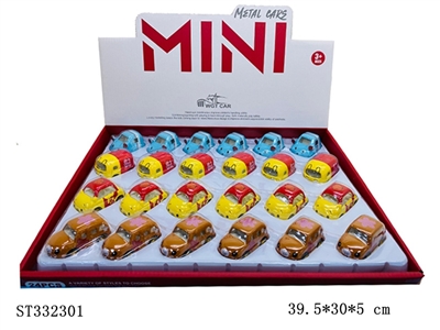24PCS 4款Q版合金卡通车 回力 喷漆 黑轮【英文包装】 - ST332301