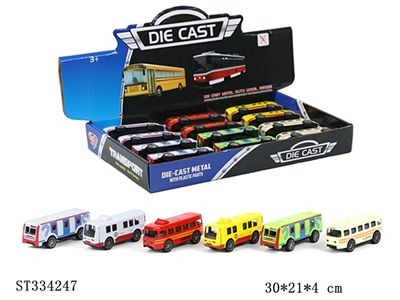 12PCS 1:60 合金小电车 回力 多色【英文包装】 - ST334247