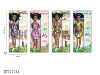 11.5 INCH AFRICAN DARK SKIN DOLL (MIXED 4 COLORS) - ST335442