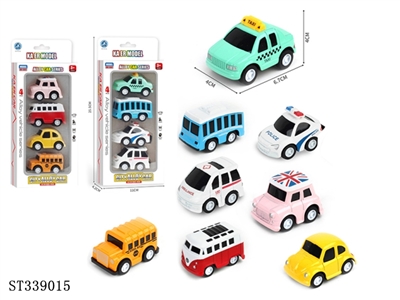 2款式4pcsQ版合金车 回力 喷漆 金属【英文包装】 - ST339015