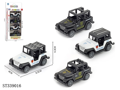 4pcs合金警察车 回力 黑轮 金属【英文包装】 - ST339016