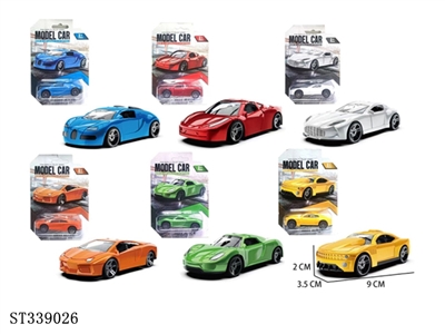 6款式合金跑车 回力 1:60 黑轮 金属【英文包装】 - ST339026