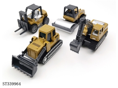 4款式1:64合金工程车 回力 黑轮 金属【英文包装】 - ST339964