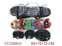 ST228953 - SKATE BOARD WITH HELMET & PROTECTION TOOL(TRANSPARENT WHEEL)