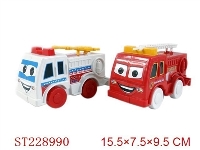 ST228990 - PULL-LINE FIRE CAR （WHITE、RED 2 COLOR ASSORTED）
