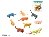 ST333128 - 8 cat + 1 leaf solid PVC animal sets