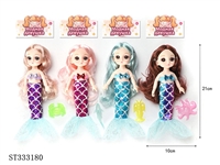 ST333180 - 6 INCH JOINTED MERMAID DOLL WITH 3D EYES & ACCESSORIES (MIXED 4 KINDS)