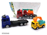 ST333345 - 拖头车载多款回力工程车 惯性 黑轮 多色【英文包装】
