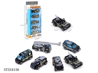 ST334156 - 5PCS 5只合金车 回力 喷漆 黑色【英文包装】