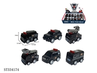 ST334174 - 12PCS 6款合金警车 回力 喷漆【英文包装】