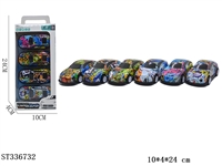 ST336732 - 4只装合金铁皮涂鸦回力车1：48