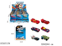 ST337178 - 18PCS 6款式复仇合金车 滑行 1:64 黑轮 金属【英文包装】