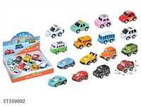 ST339002 - 12PCS 16款式迷你Q版合金车 回力 黑轮 金属【英文包装】