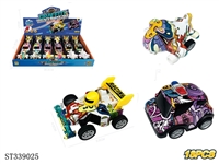 ST339025 - 18PCS 3款式涂鸦交通队合金车 回力 喷漆 金属【英文包装】